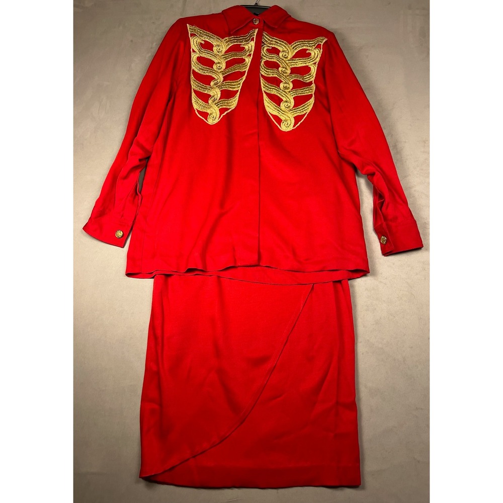 Criscione New York Vintage Red Skirt Suit Gold Soutache Embroidery Set Womens S